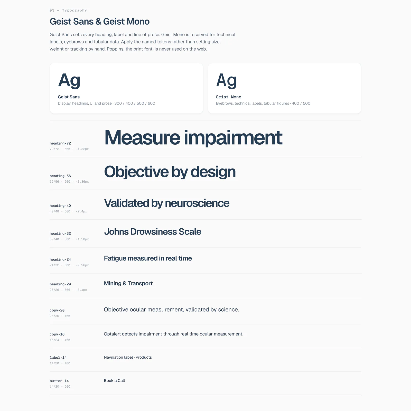 Optalert typography system and type specimens